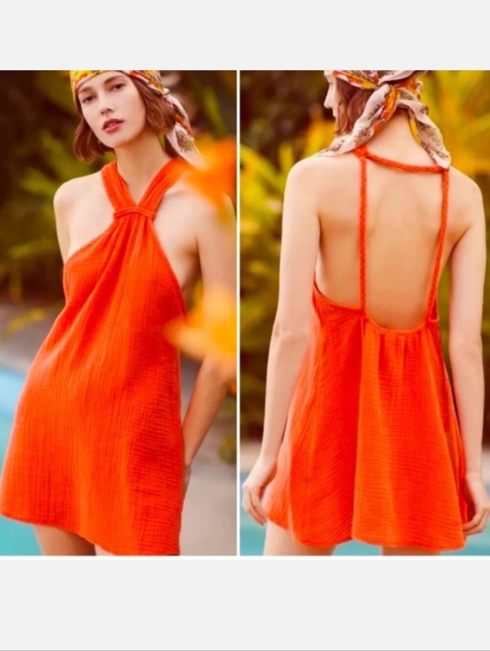 Nwt By Anthropologie Red Braided Halter Gauze Mini Dress XL Vacay Festival Boho